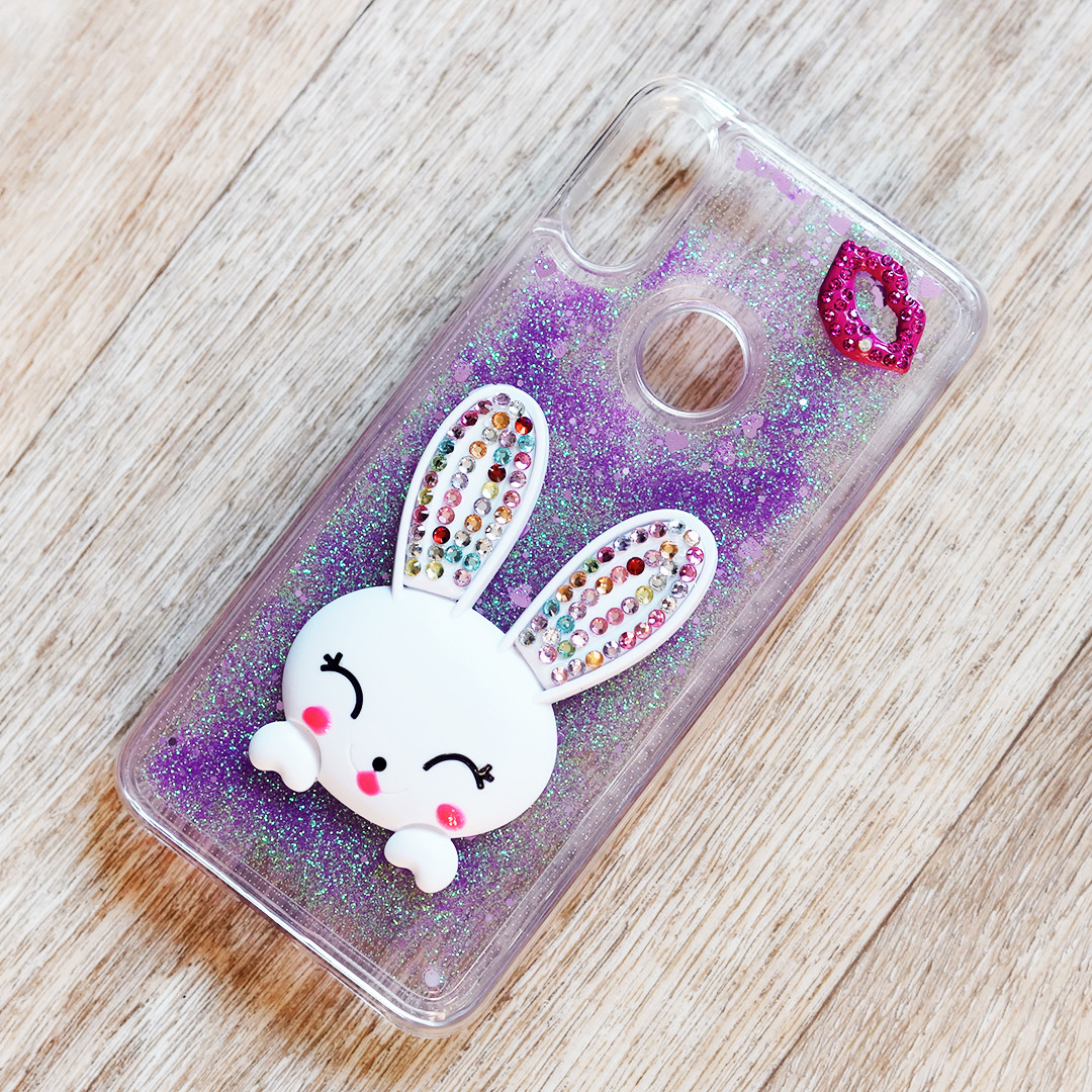 Чохол акваріум Rabbit з блискітками та підставкою для Xiaomi Redmi Note 7 (фіолетові блискітки)