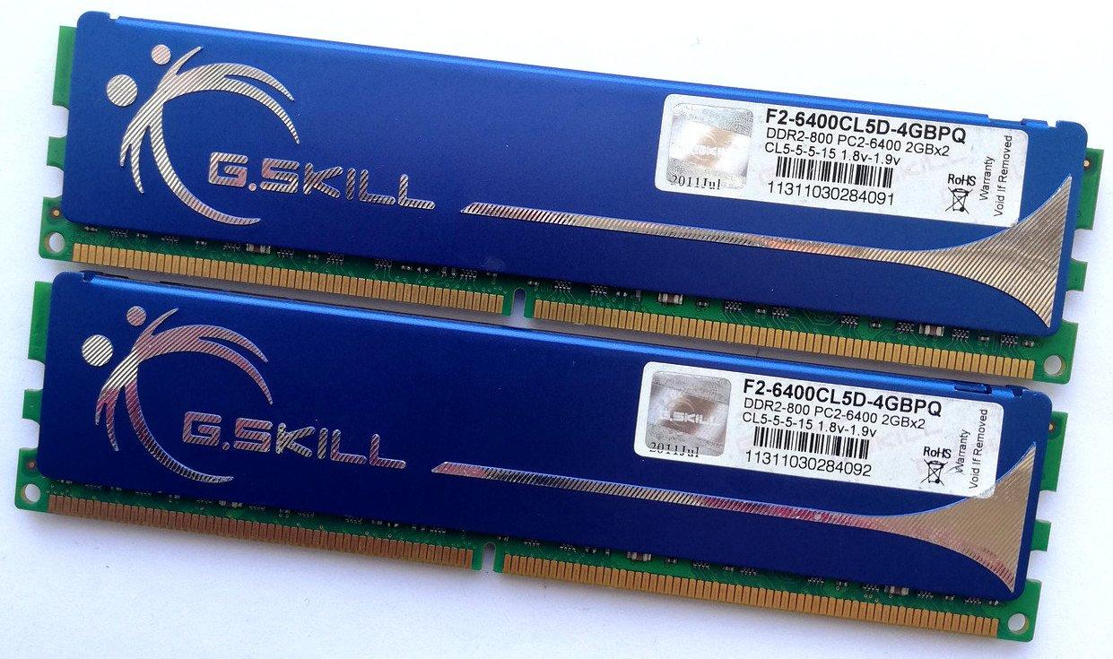 Пара оперативної пам'яті G.Skill DDR2 4Gb (2x2Gb) 800MHz PC2-6400U 2R8 CL5 (F2-6400CL5D-4GBPQ) Б/В