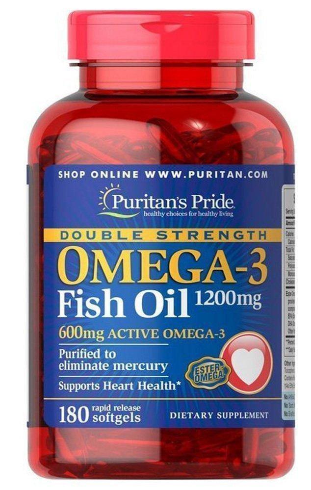Puritan's Pride Omega-3 Fish Oil, Рыбий жир, Double Strength 1200mg (600 mg Active Omega) (180 капс.)