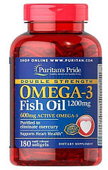 Puritan's Pride Omega-3 Fish Oil, Рыбий жир, Double Strength 1200mg (600 mg Active Omega) (180 капс.)