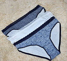 Розмір S (44). Гарний набір жіночих трусів, у комплект 3 штук, бавовна, Туреччина, синій + білий