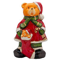 Декоративна фігурка - Ведмідь з ведмежам, 23x14,5x36,5 см, червоний з коричневим, пап'є-маше (013449)