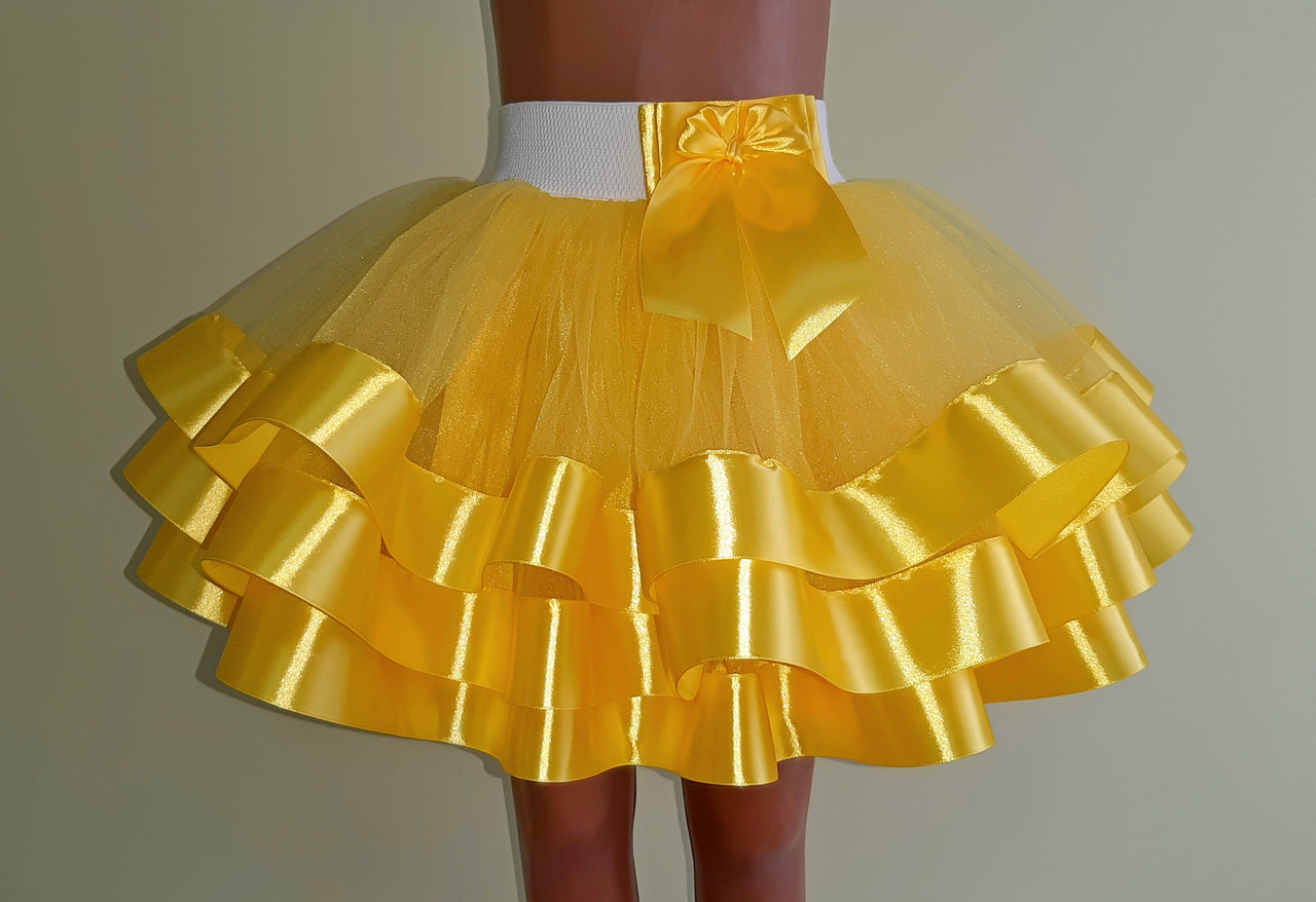 Дитяча пишна жовта спідничка в три шари фатину, розмір 110-116, фото 1