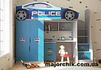 Кровать машина чердак машинка Полиция со столом и шкафом Police