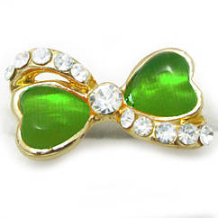 Каблучка Жіноча Бант 1 під Золото 18К з Зеленими Вставками Котяче Око і Стразами, Безрозмірне