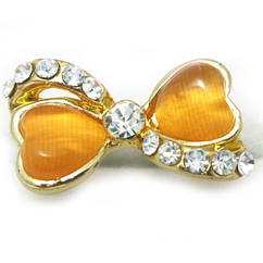 Жіноча Каблучка на Палець Бант 1 під Золото18К з Помаранчевими Вставками Котяче Око і Стразами, Безрозмірне