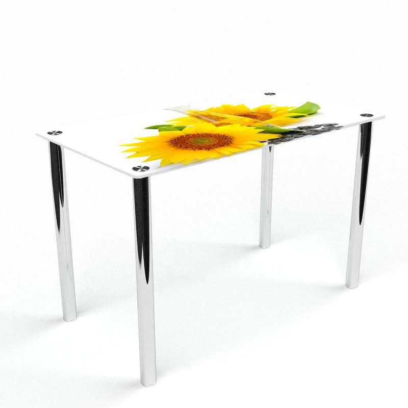 Стіл обідній Прямокутний стільниця скло фотодрук Sunflower 910х610*Еко мм (БЦ-Стіл ТМ)