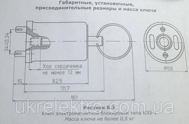 Габаритные, установочные присоединительные размеры ключа КЕЗ -1