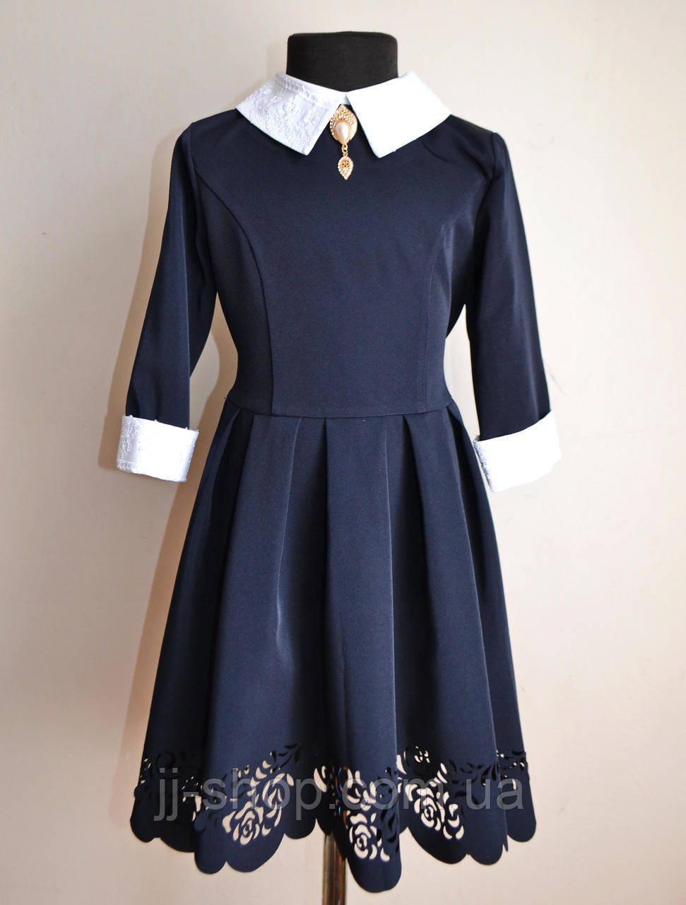 Дитяче шкільне плаття для дівчаток 5-12 років синього кольору, знімний комір
