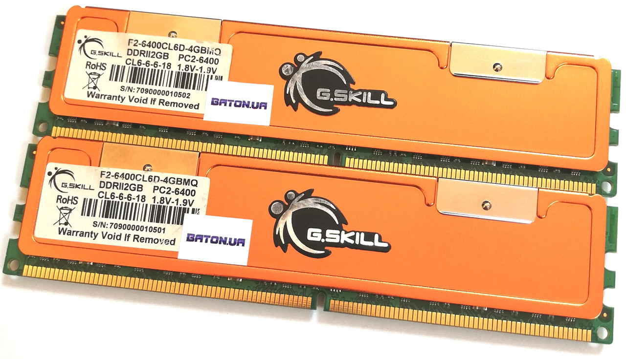 Пара игровой оперативной памяти G.Skill DDR2 4Gb (2Gb+2Gb)800MHz PC2 6400U CL6 (F2-6400CL6D-4GBMQ) Б/У