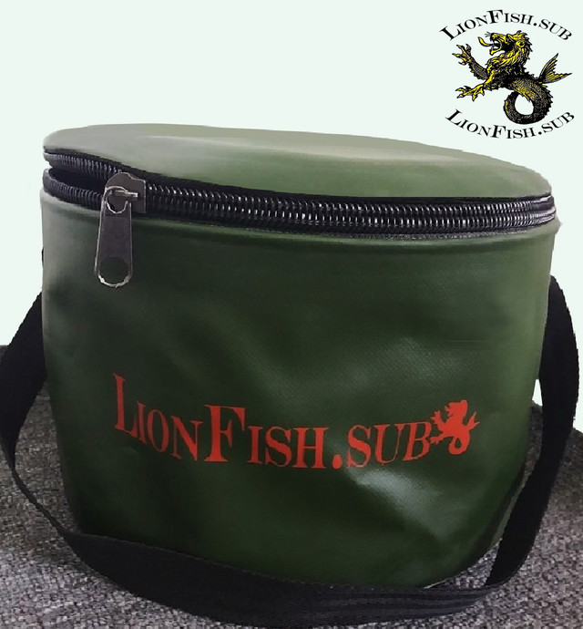 Складное рыболовное ведро для прикормки от производителя "LionFish.sub". Skladnyye Vodra LionFish.sub dlya rybalki, prikormki, okhoty. Udobnaya Germo sumka dlya trofeyev