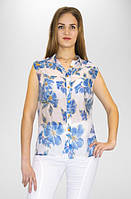 Блуза Алеся АК-48 вуаль белый/голубые цветы
