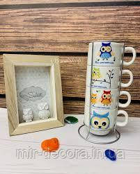 Набір кавовий на підставці "Сови" (4 персони), 150 мл., фото 1