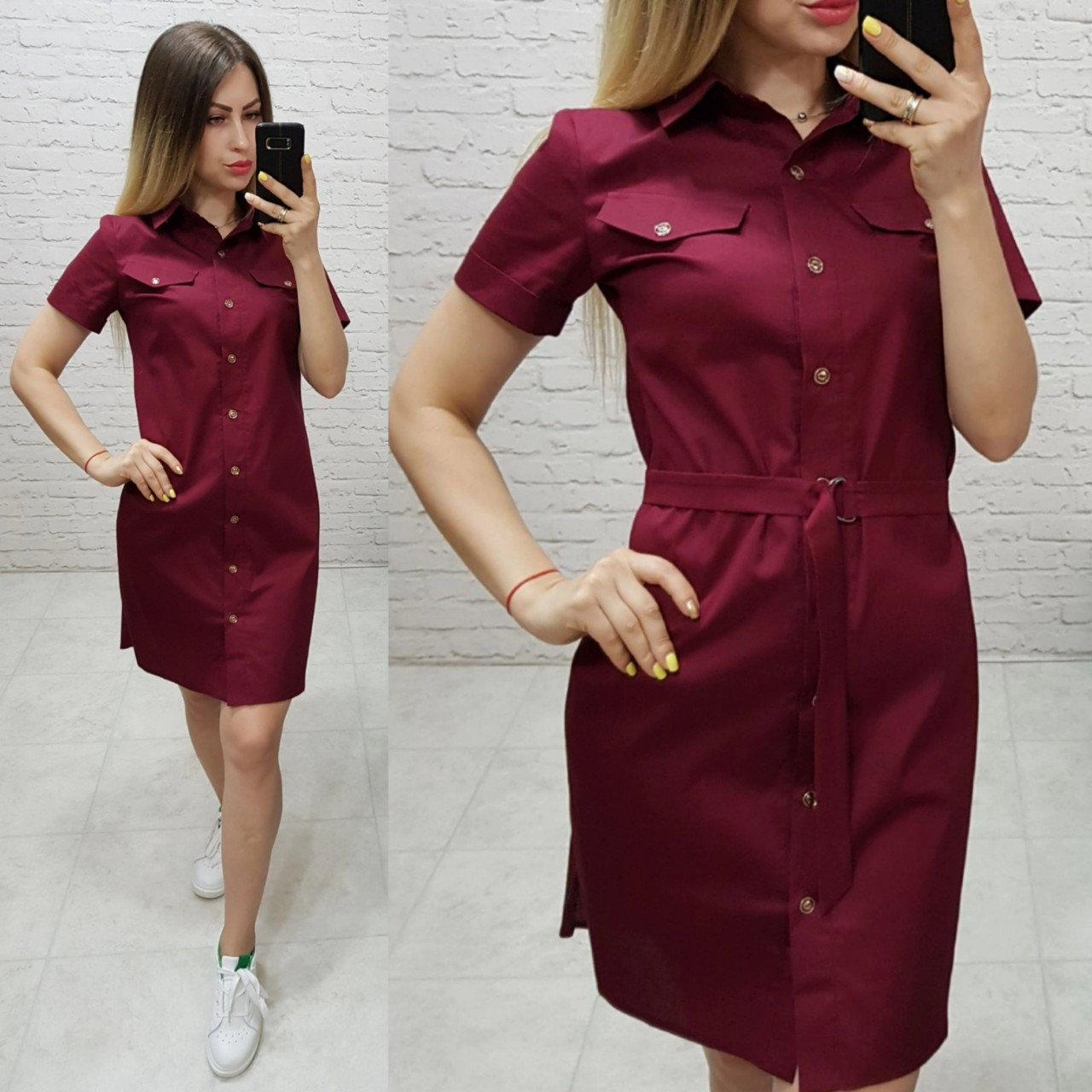 Плаття-сорочка з поясом, арт 171, колір марсала