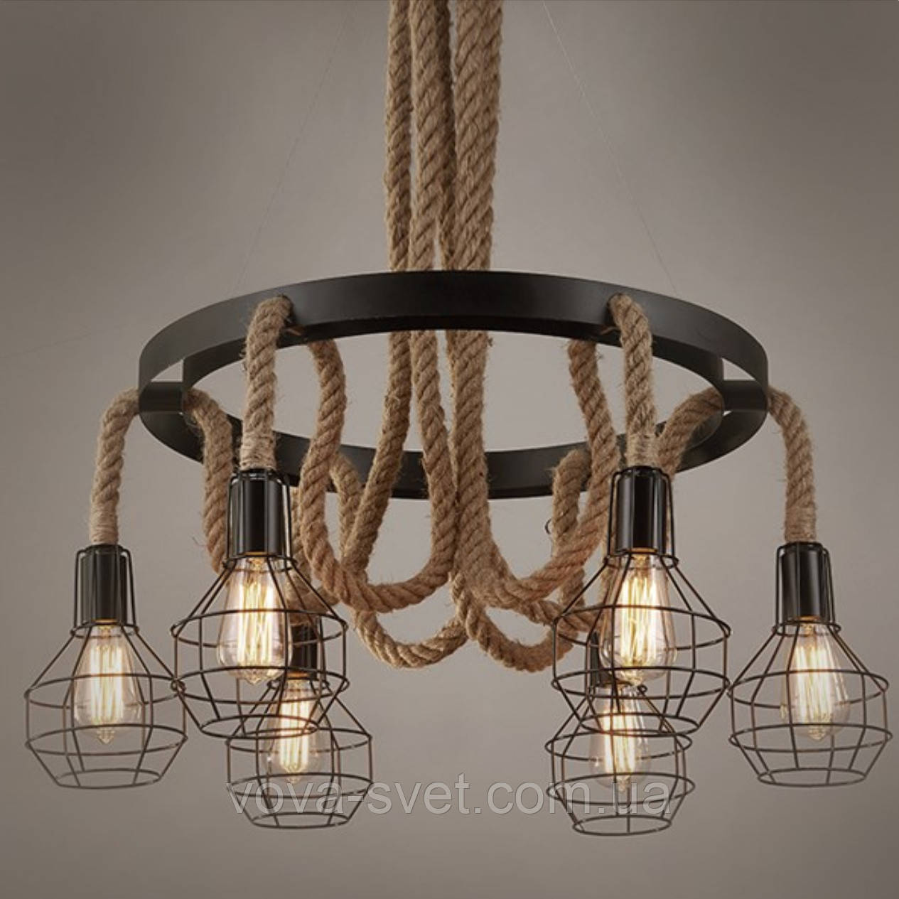 Люстра Loft [ ROPE CHANDELIER CAGE ] 6 lamp Edison - фото 1 - id-p1009488731