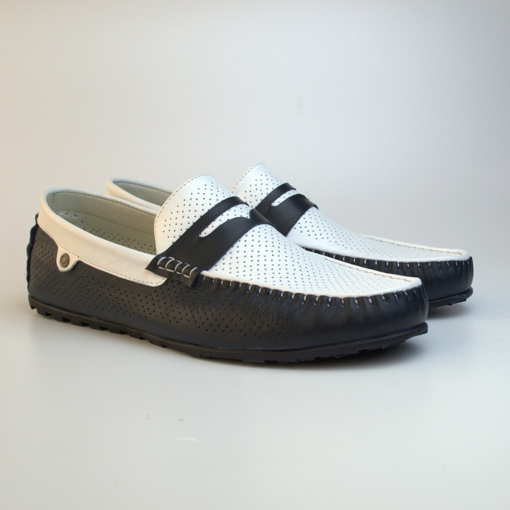Стильні літні чоловічі мокасини великого розміру шкіра в перфорацію Rosso Avangard ETHEREAL Blu&White BS, фото 1