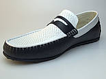 Стильні літні чоловічі мокасини великого розміру шкіра в перфорацію Rosso Avangard ETHEREAL Blu&White BS, фото 2