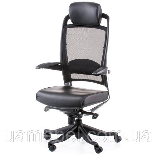 Крісло для керівника FULKRUM BLACK LEATHER, BLACK MESH E0642