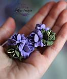 Сережки з квітами ручної роботи "Лавандово-фісташкові фрезії", фото 2