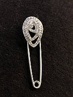 Булавка декоративная серебро 5см сердечки со стразами для украшения одежды, изделий ,поделок, кож галантереи.