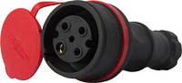 Силова розетка 3P+N 32А 400В переносна каучук IP44 чорна [s9100033] E.NEXT e.socket.rubber.071.32