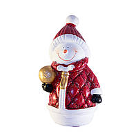 Декоративная фигурка - Снеговик, 11x8,9x18,6 см, белый с красным, керамика (022809)