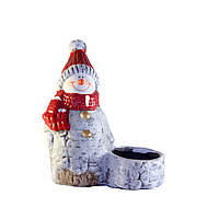 Подсвечник - Снеговик, 11,1x5,8x12,8 см, белый с красным, керамика (022885)