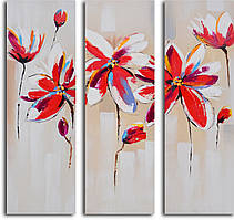 Репродукція модульної картини триптих «Флірт червоних квітів»