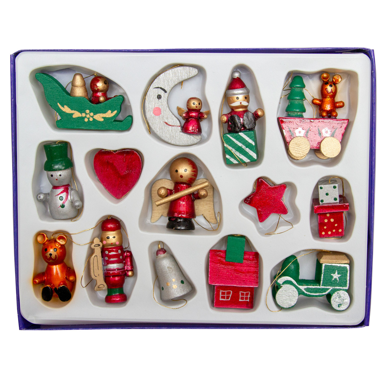 Набір ялинкових іграшок - дерев'яні фігурки, 14 шт, 20x15 см, різнокольоровий, дерево (060221), фото 1