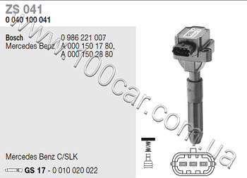 Котушка запалювання Beru ZS 041 (0040100041) для MERCEDES-BENZ C-CLASS (W203) C-CLASS Coupe (CL203), C-CLASS Estate (S202),