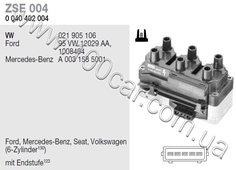 Котушка запалювання Beru ZSE 004 (0040402004) для FORD GALAXY, MERCEDES-BENZ V-CLASS (638/2), VW CORRADO, GOLF III, PASSAT,