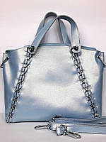 Женская кожаная сумка вместительная "Catena" голубая