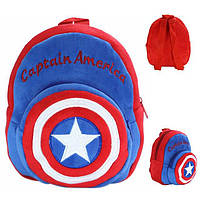 Дитячий плюшевий рюкзак для дошкільника Капітан Америка. М'який рюкзачок у садок Capitan America