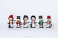 Набор елочных игрушек - фигурки снеговик, 6 шт, 12x13 см, белый, дерево (060719)
