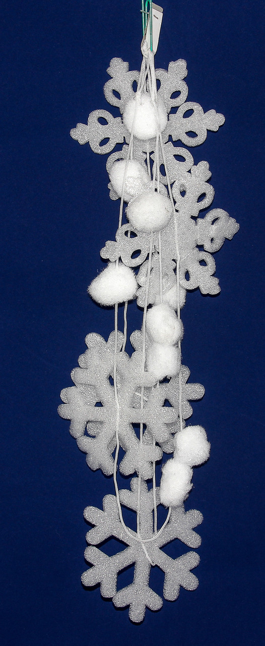 Новорічна прикраса - гірлянда з пінопластових фігурок, 2 м, білий, пінопласт, бавовна (200169)