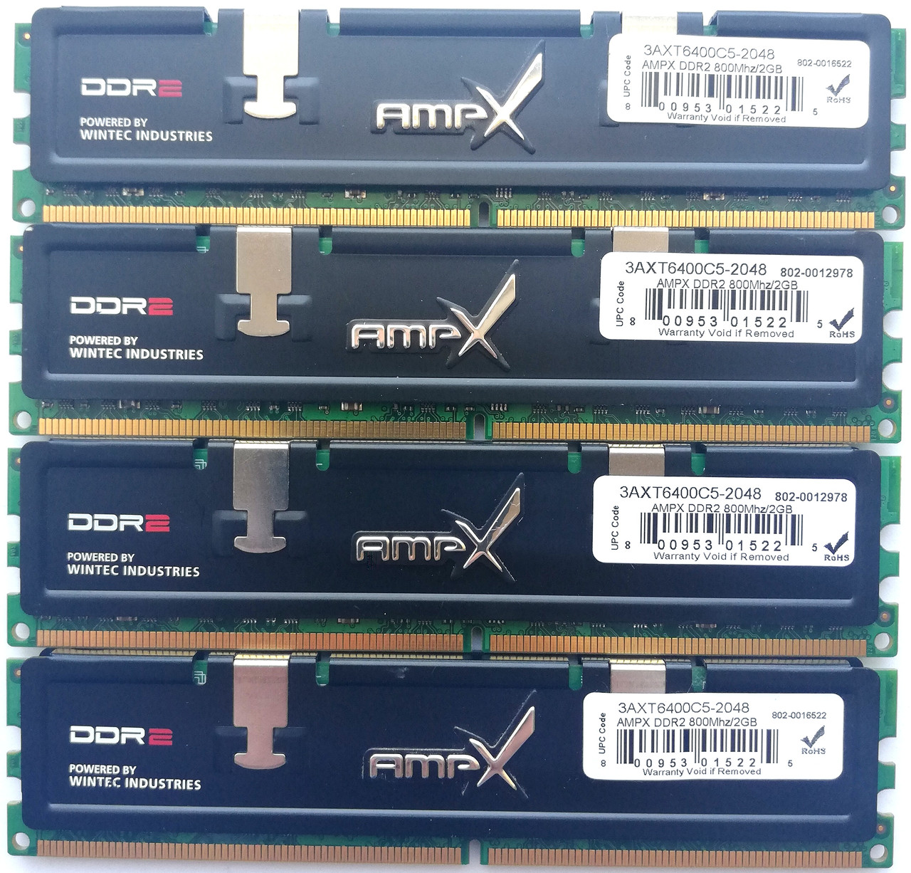 Комплект игровой оперативной памяти Wintec DDR2 8Gb (4*2Gb) 800MHz PC2 6400U CL5 2R8 (3AXT6400C5-2048) Б/У, фото 1