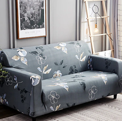 Чохол для тримісного дивана (сірий в квіточку)