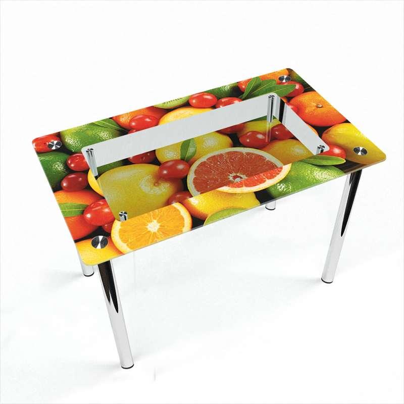 Стіл обідній скляний Прямокутний з полицею скло фотодрук Fruit 910х610*Еко мм (БЦ-Стіл ТМ)