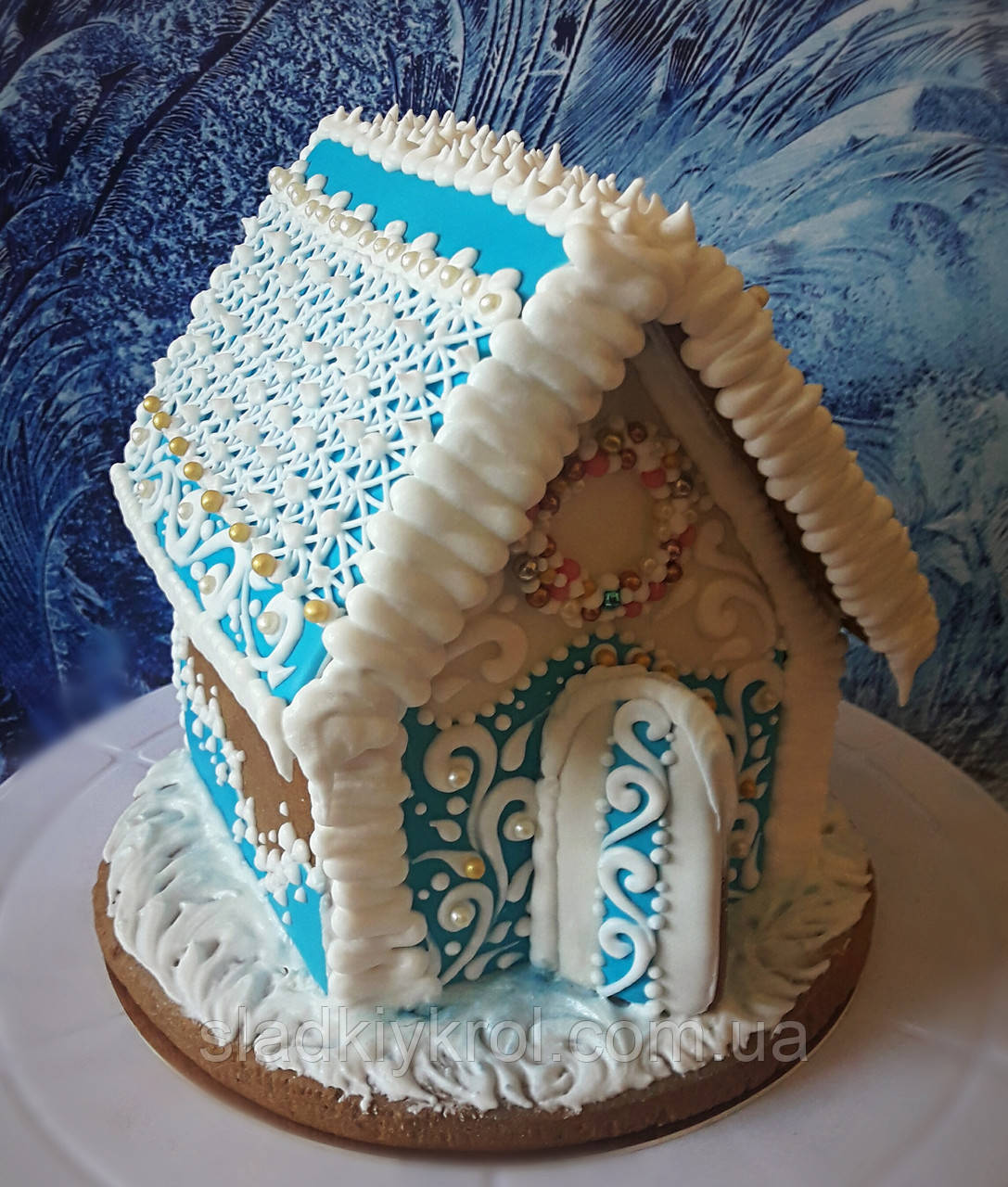 Новорічний пряниковий дім блакитний, фото 1