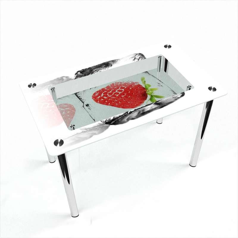 Стіл обідній скляний Прямокутний з полицею скло фотодрук Ice berry 910х610*Еко мм (БЦ-Стіл ТМ)