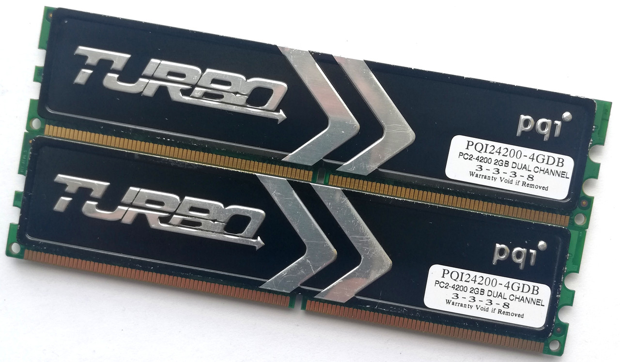Пара ігрової оперативної пам'яті PQI Turbo DDR2 4Gb (2Gb+2Gb) 533MHz PC2 4200U CL3 2R8 (PQI24200-4GDB) Б/У