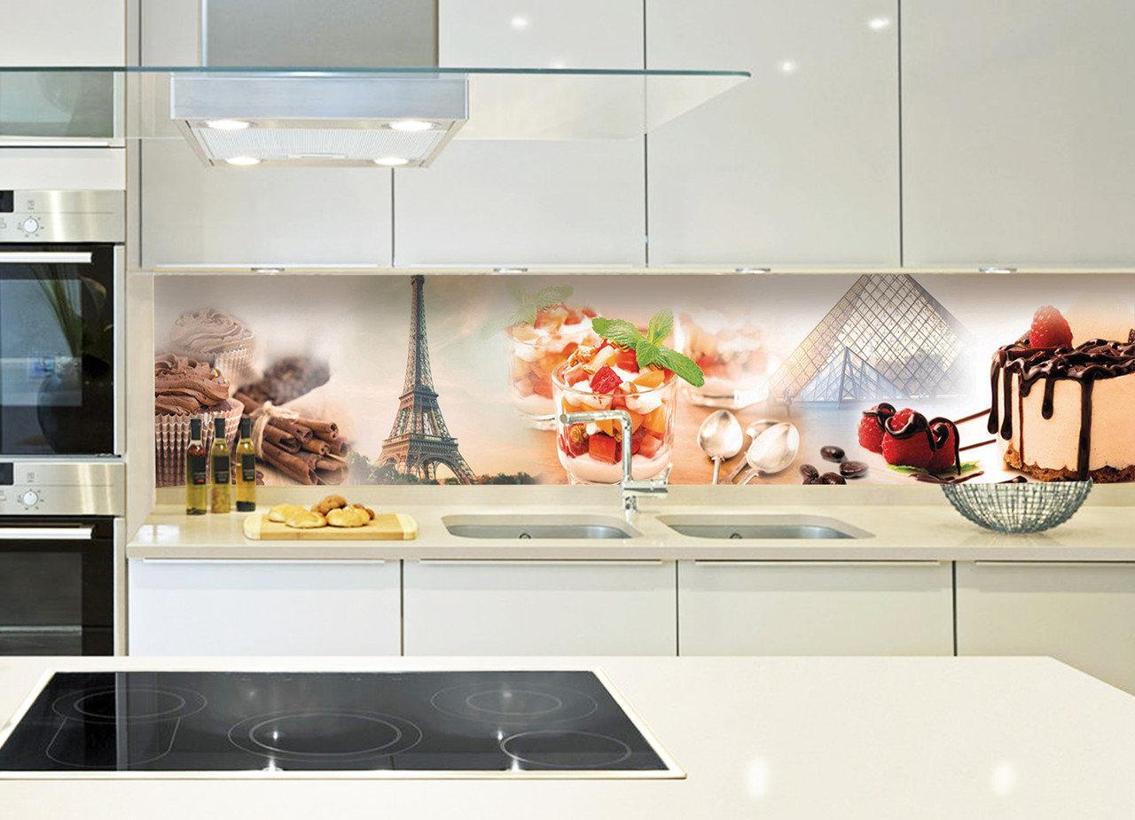 Кухонний фартух Солодощі в Парижі наклейки плівка для стін Франція Ейфелева башта тістечко Лувр 600*2000 мм