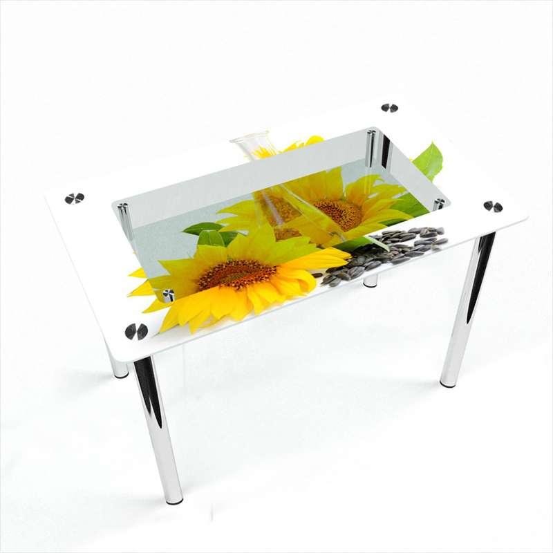 Стіл обідній Прямокутний з полицею скло прозоре фотодрук Sunflower 910х610*Еко мм (БЦ-Стіл ТМ)