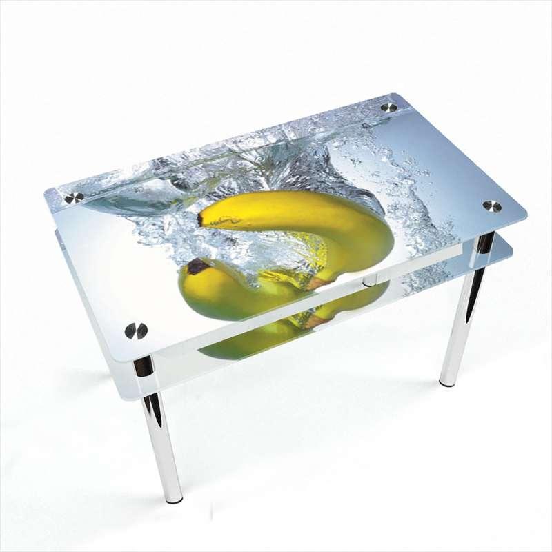 Стіл обідній скляний Прямокутний з прохідною полицею фотодрук Banana 910х610 *Еко (БЦ-стіл ТМ)