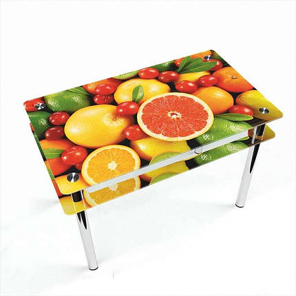 Стіл обідній скляний Прямокутний з прохідною полицею фотодрук Fruit 910х610 *Еко (БЦ-стіл ТМ), фото 2