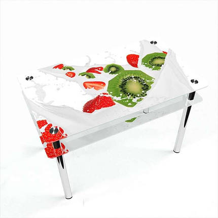 Стіл обідній скляний Прямокутний з прохідною полицею фотодрук Fruit&Milk 910х610 *Еко (БЦ-стіл ТМ), фото 2