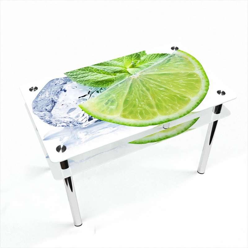 Стіл обідній скляний Прямокутний з прохідною полицею фотодрук Ice lime 910х610 *Еко (БЦ-стіл ТМ)
