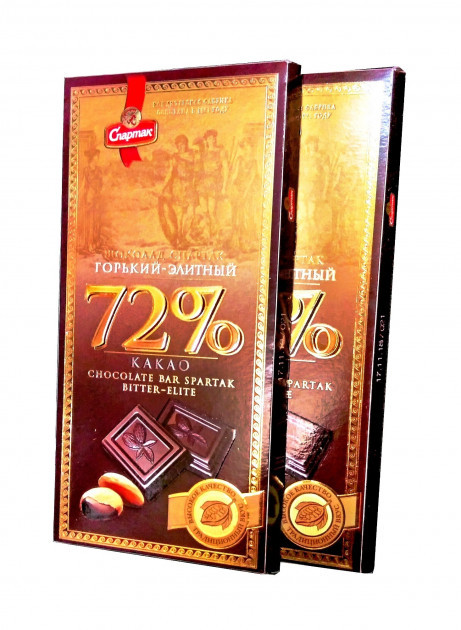 Чорний шоколад Спартак гіркий Елітний 72 % 90 г
