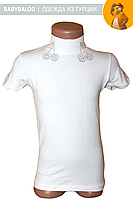 Біла водолазка для дівчинки з коротким рукавом вишенька (від 5 до 8 років)