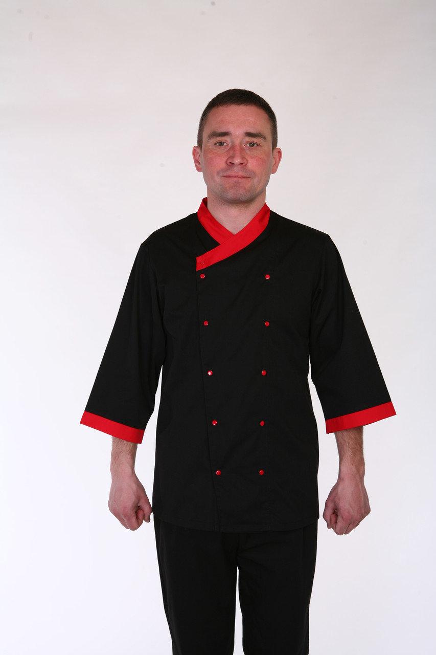 Костюм кухаря 22117 чорний з червоним 42-56р. чоловічий батист, фото 1